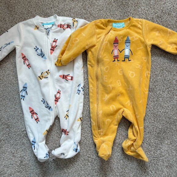 Pekkle Baby Fleece Footed Sleepers Crayons Crayola 3 months Unisex Colourful - Picture 1 of 9